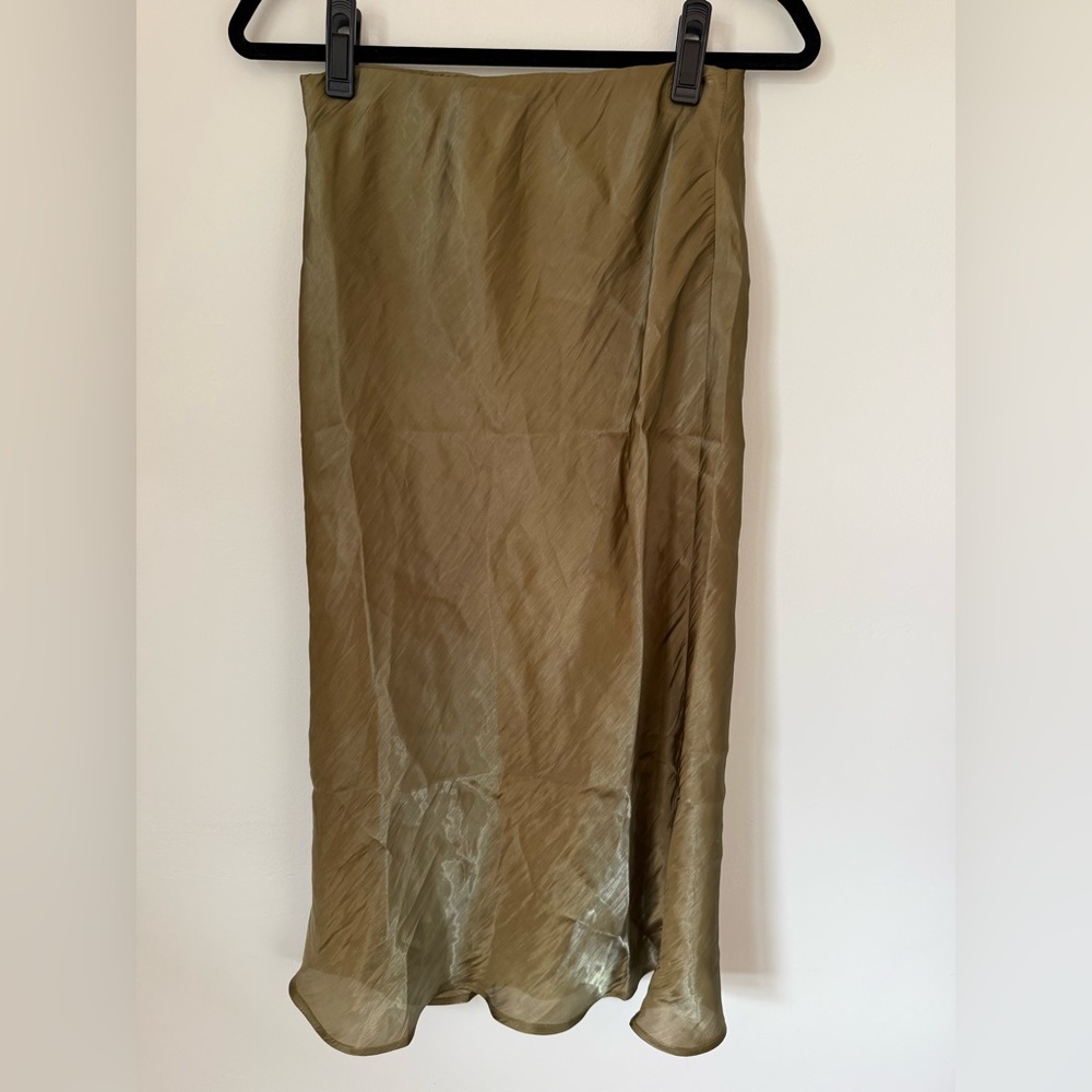 Anthropologie Olive Satin Skirt
